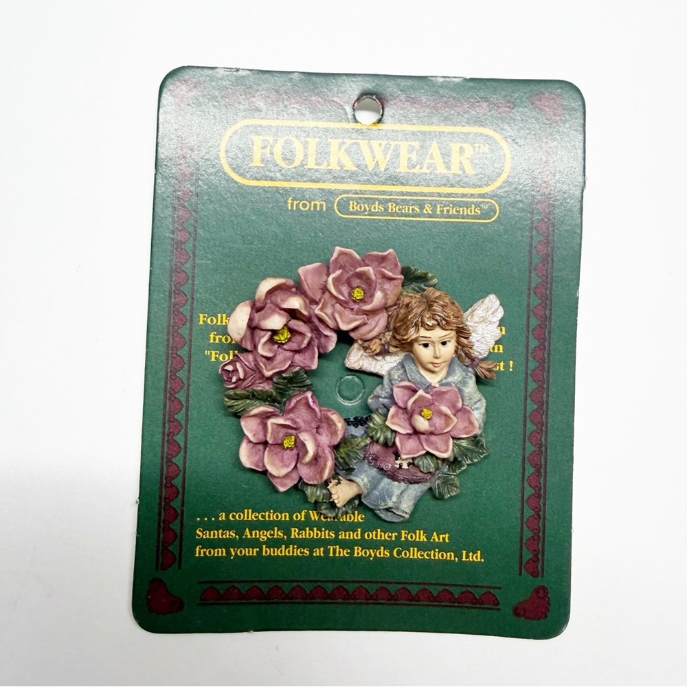 NEW Vintage 90’s 1995 Boyd’s Bears Folkware Angel Wreath Brooch
